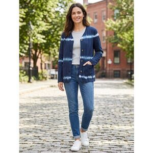Pure Jill J. Jill Navy Blue Tie Dye Quilted Cotton Button Front Cardigan Jacket